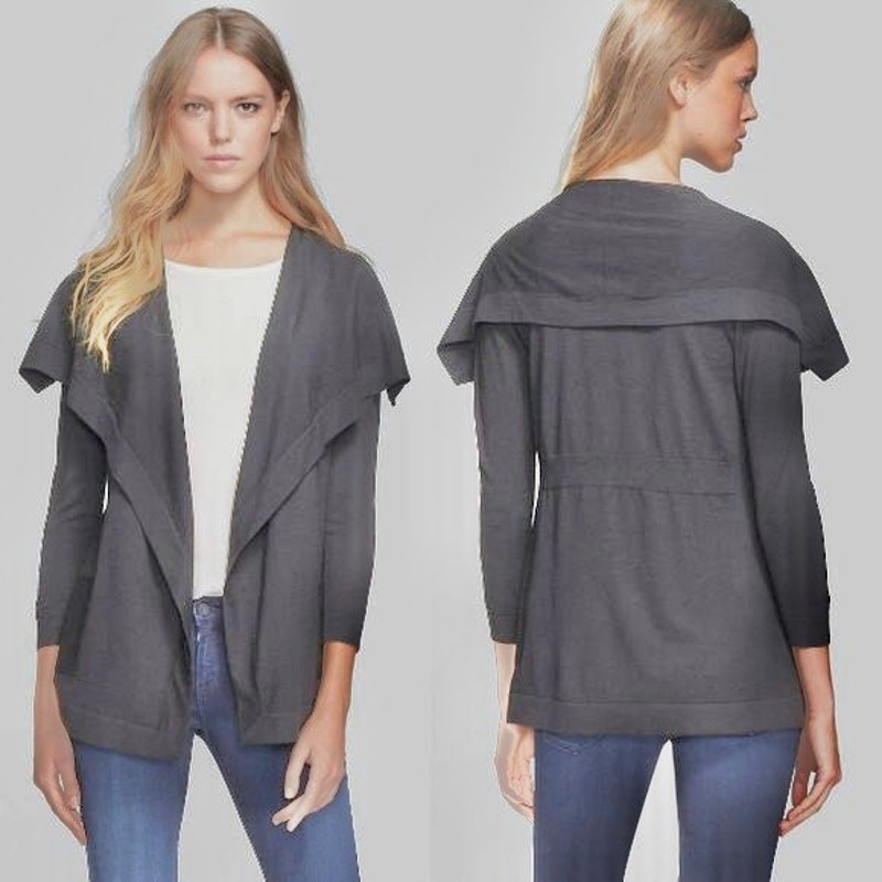 Theory Gray Maritza B New Steady Wool Blend Drape Open Front Cardigan Size 00-0