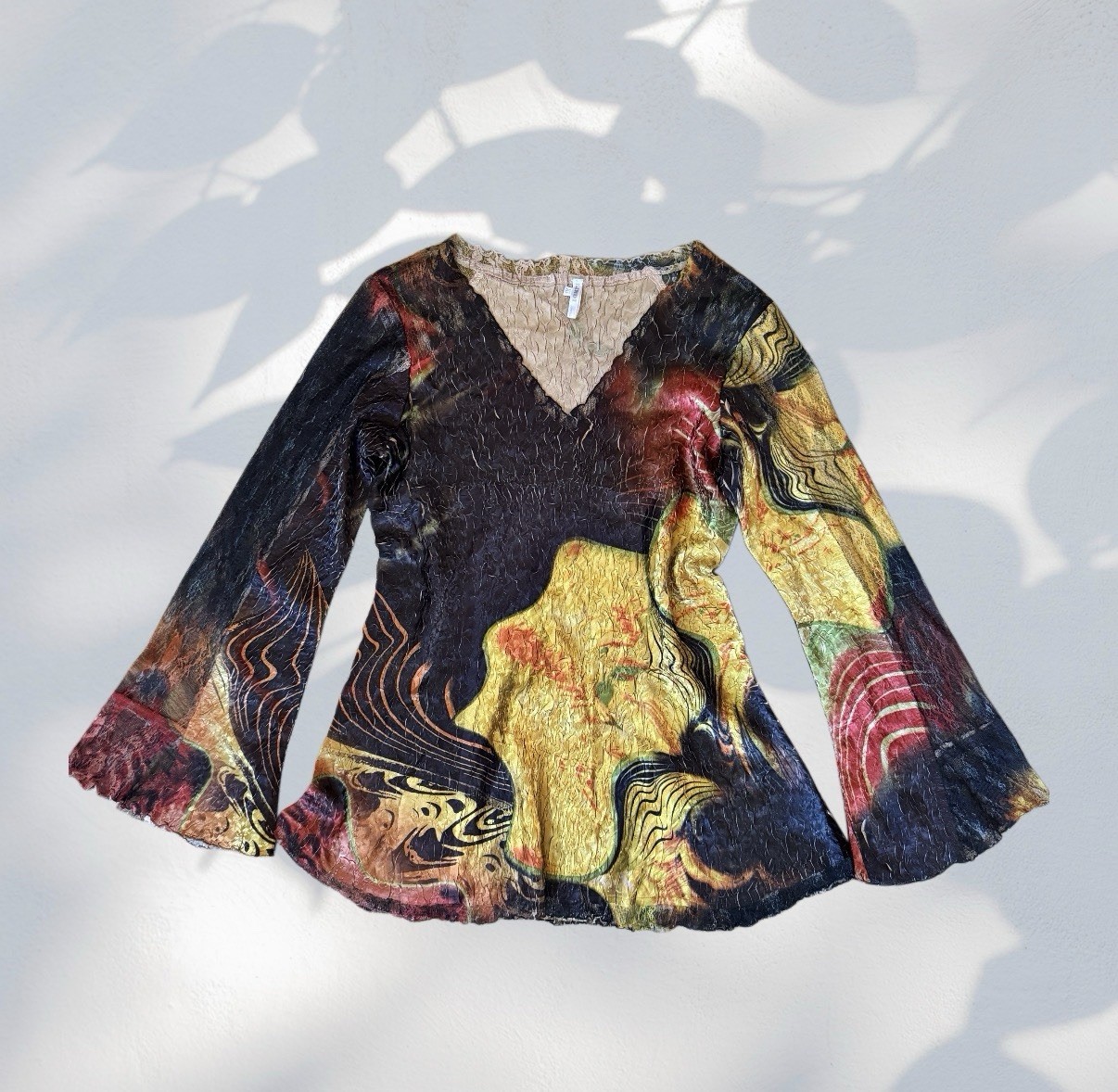Indie XL Abstract Art Top Belle Sleeve Crinkle Blouse