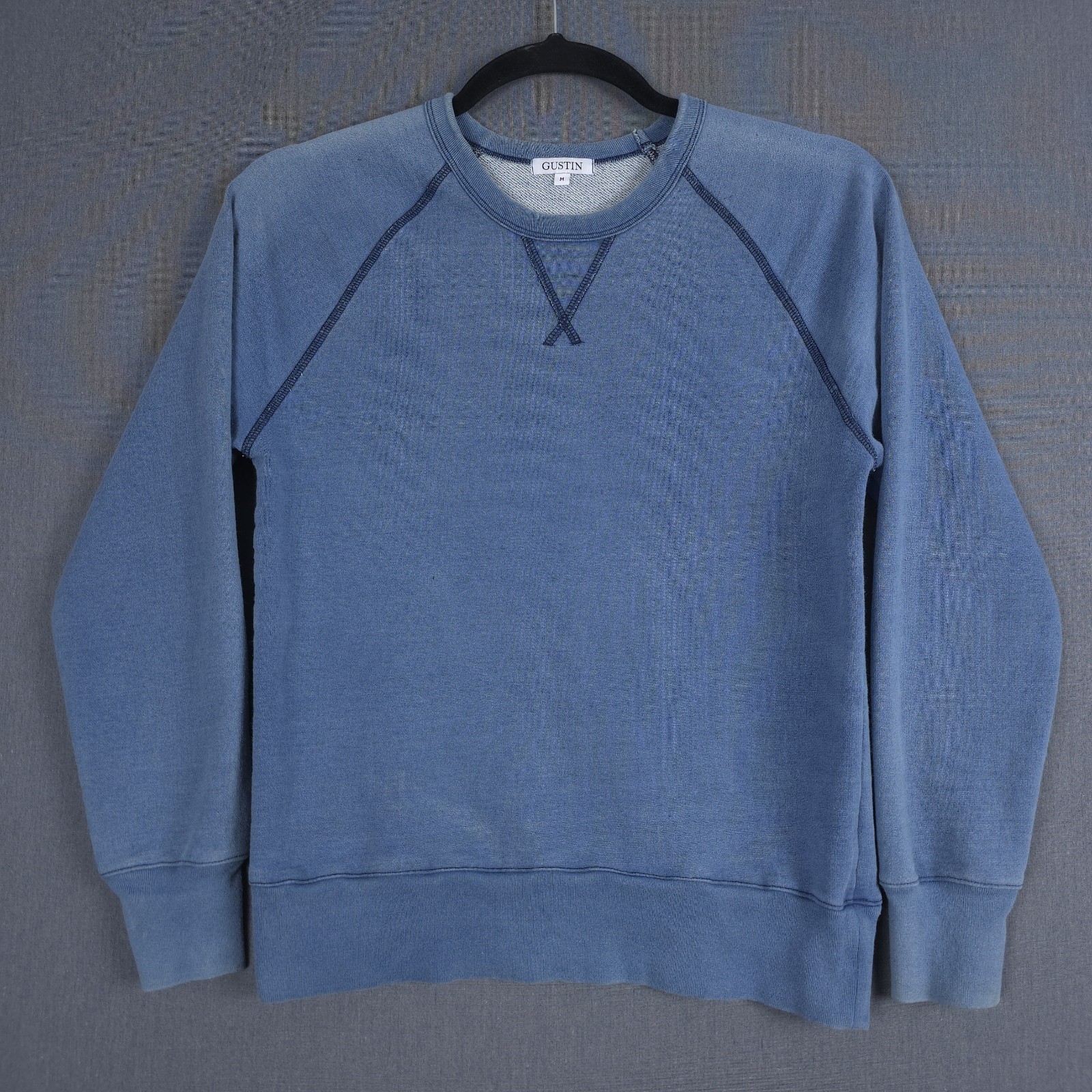 Gustin Indigo Contrast Stitch Crewneck Sweatshirt Mens Medium Faded Distressed
