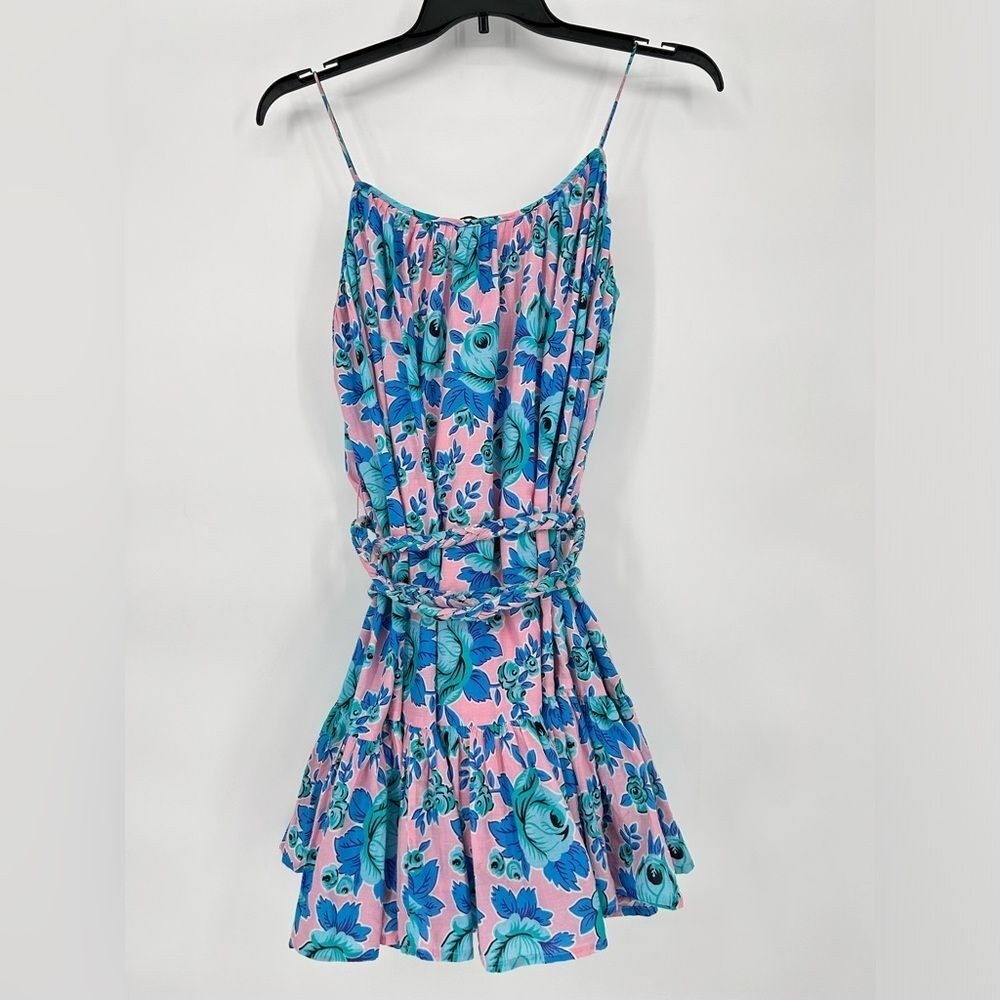 Rhode Nala Mini Dress Printed Cotton Blue Pink Floral Pop Size Large