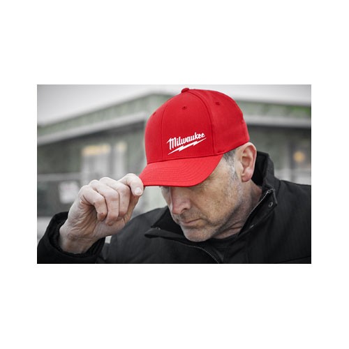 Milwaukee 504R-LXL FLEXFIT Fitted Hat Red L-XL Cotton Polyester