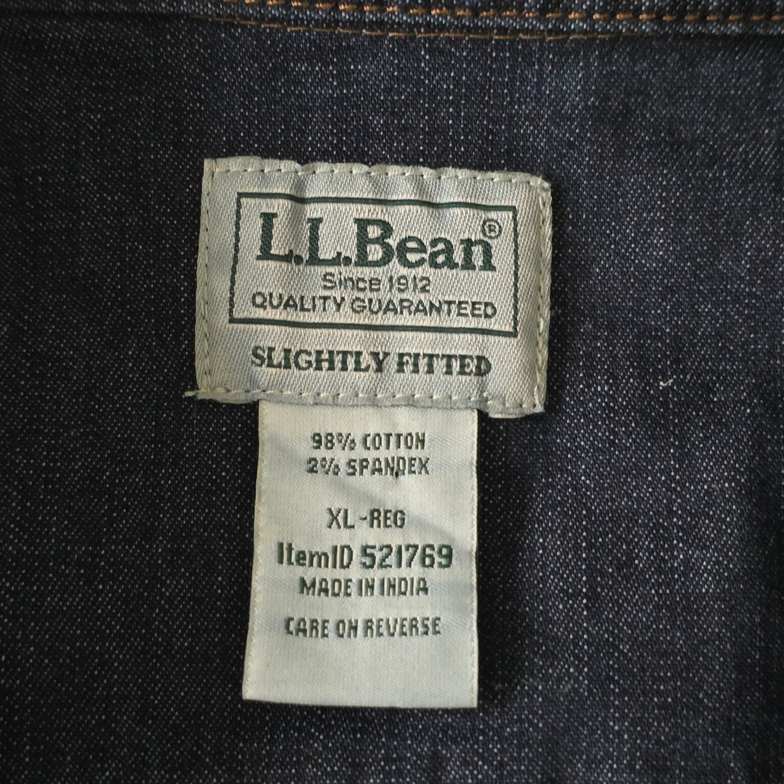 LL Bean Mens Beanflex Dark Blue Slightly Fitted Denim Button Shirt Stretch Sz XL