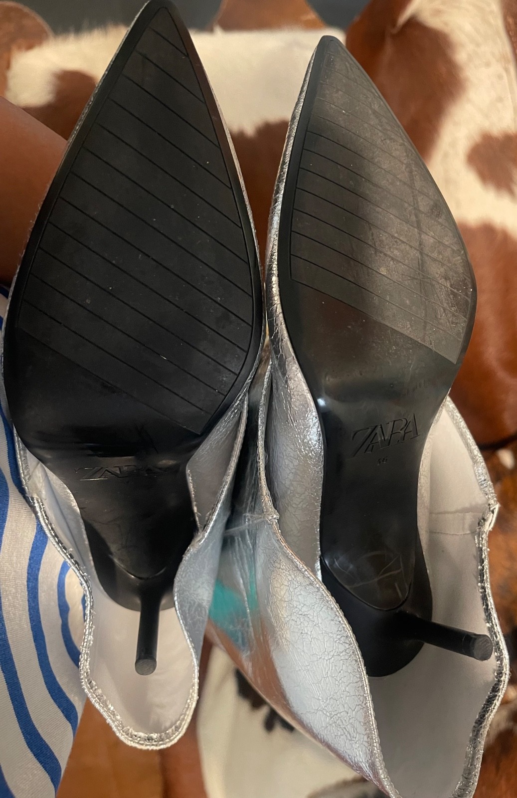 Zara Silver Metallic Gaiter Boots Sz 6 (36)
