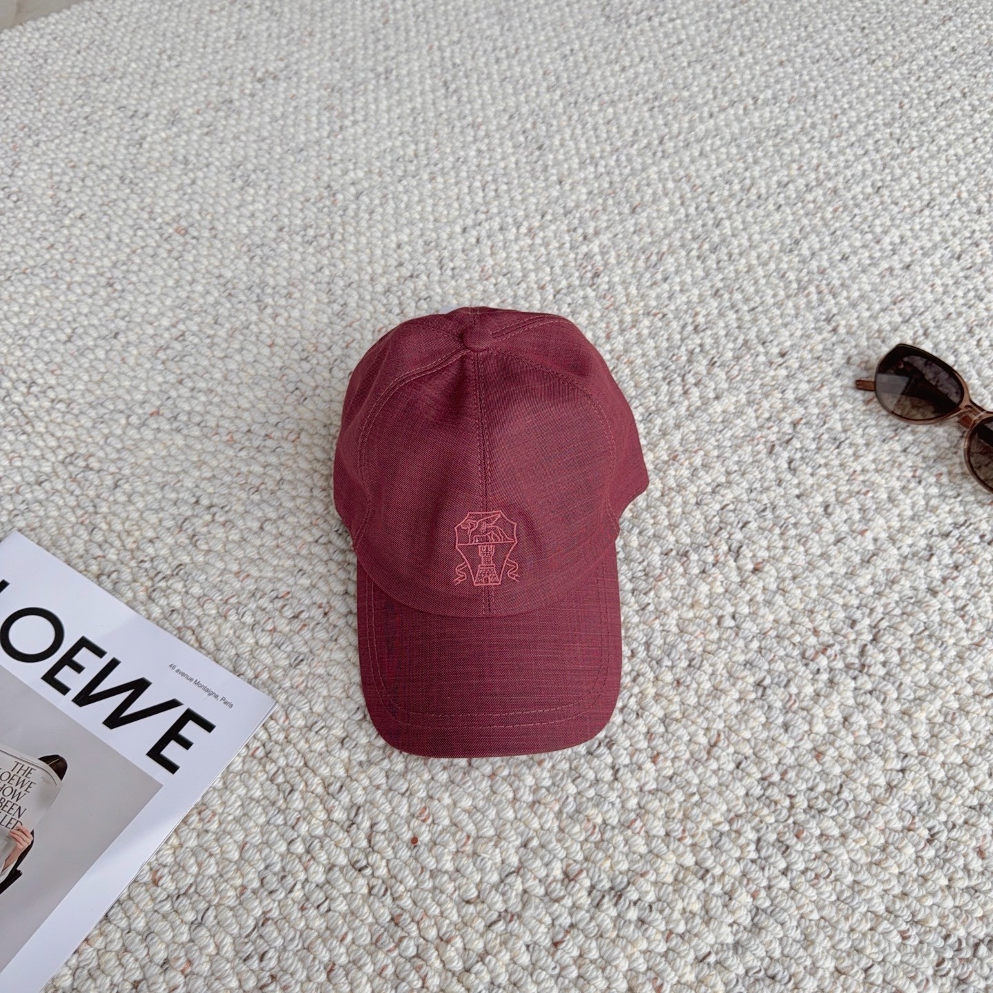 Brunello Cucinelli burgundy cotton cap, new, one-size adjustable, unisex.