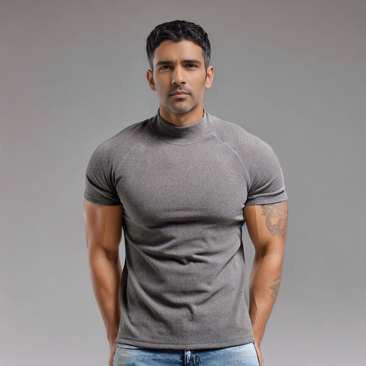 Men’s Muscle Slim Fit T Shirt Streetwear Solid Colors Gym High Neck