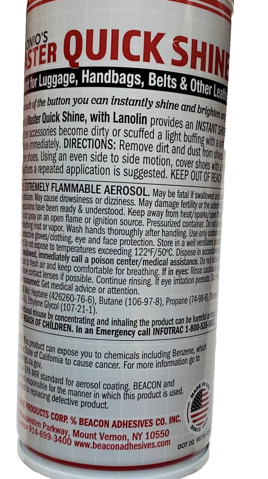 Master Quick Shine w/Lanolin Leather Shoe Boot Shine Spray No Buff 10 Oz. (284g)