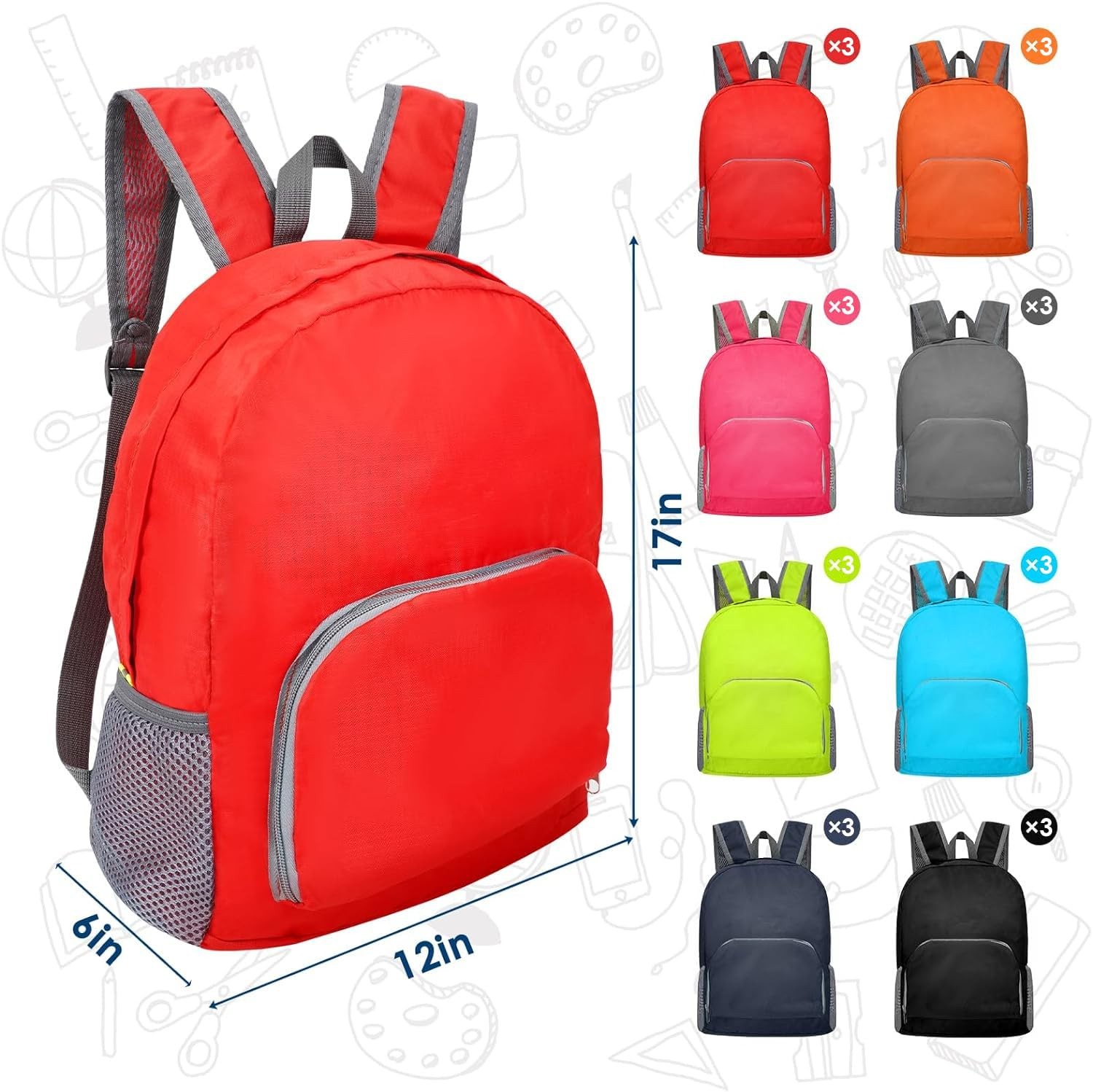 24 Pcs 17 Inch Backpack in Bulk Foldable Classic Back Packs Colorful Book Bag…