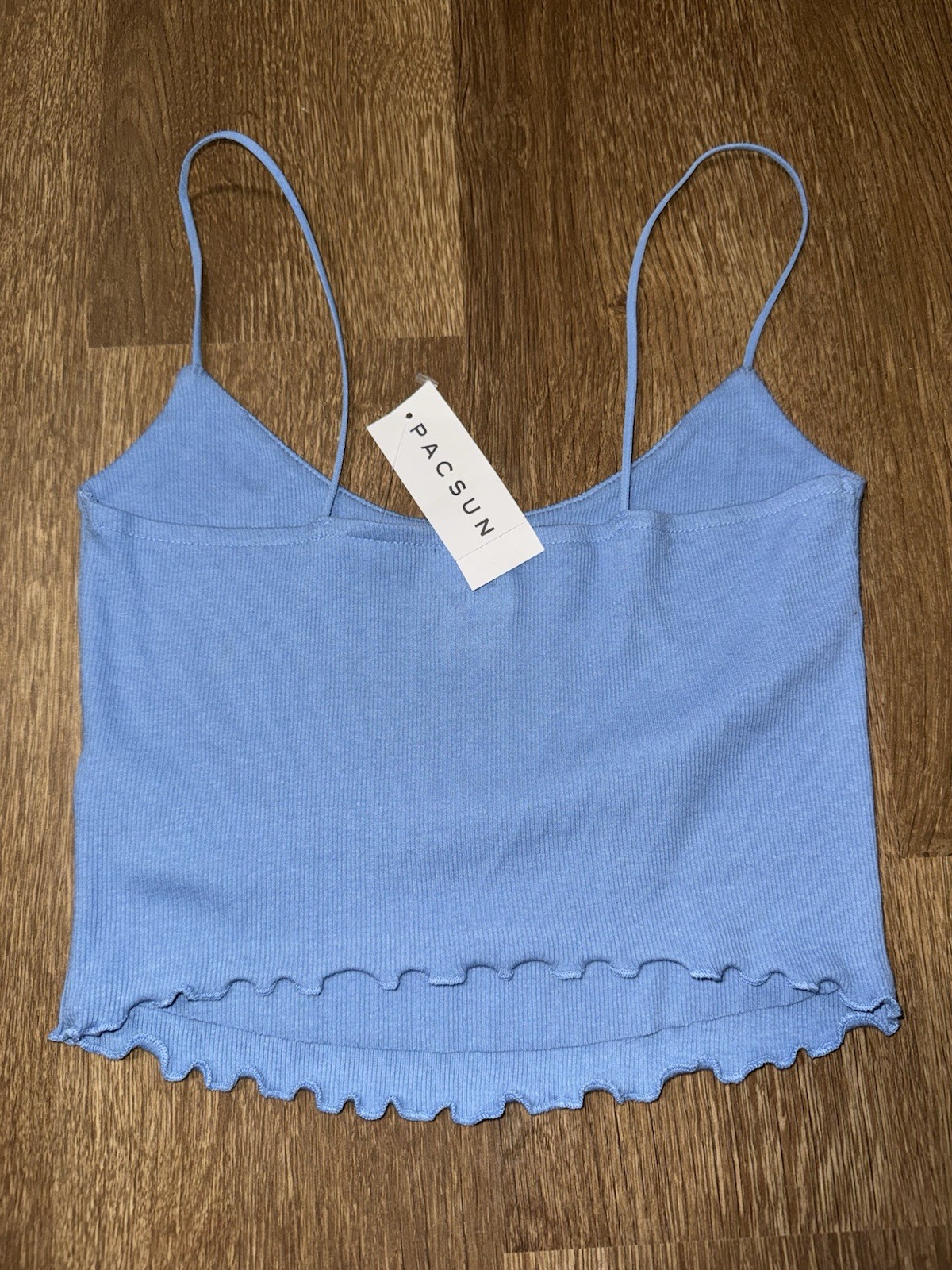PacSun Blue Ribbed Knit V-Neck Spaghetti Strap Ruffle Stretch Cami Womens S