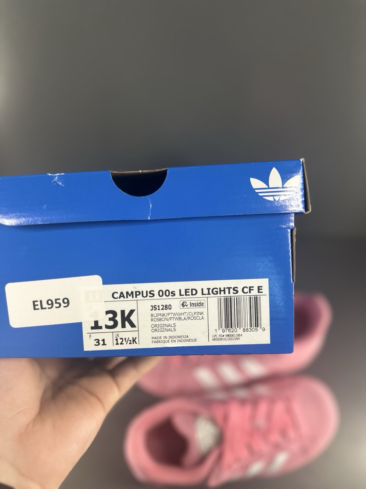 Adidas Campus 00s LED Lights Bliss Pink White Kids Size 13K Sneakers Brand New