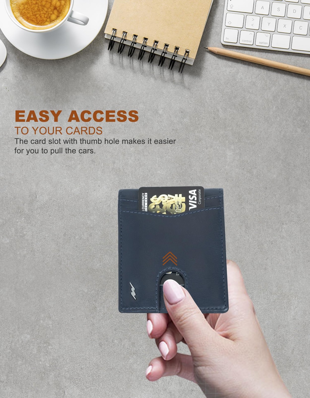 Marc Peter Wallet for Men Slim Bifold RFID Blocking 10.5×8.2×1.3 cm, Navy