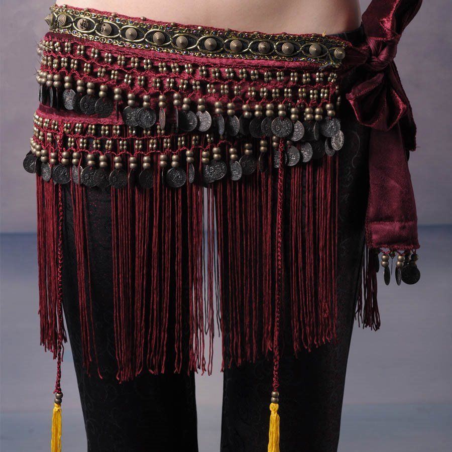 Belly Dance Hip Scarf Coin Belt Tribal Costume Fringe Tassel Belt Copper Costume