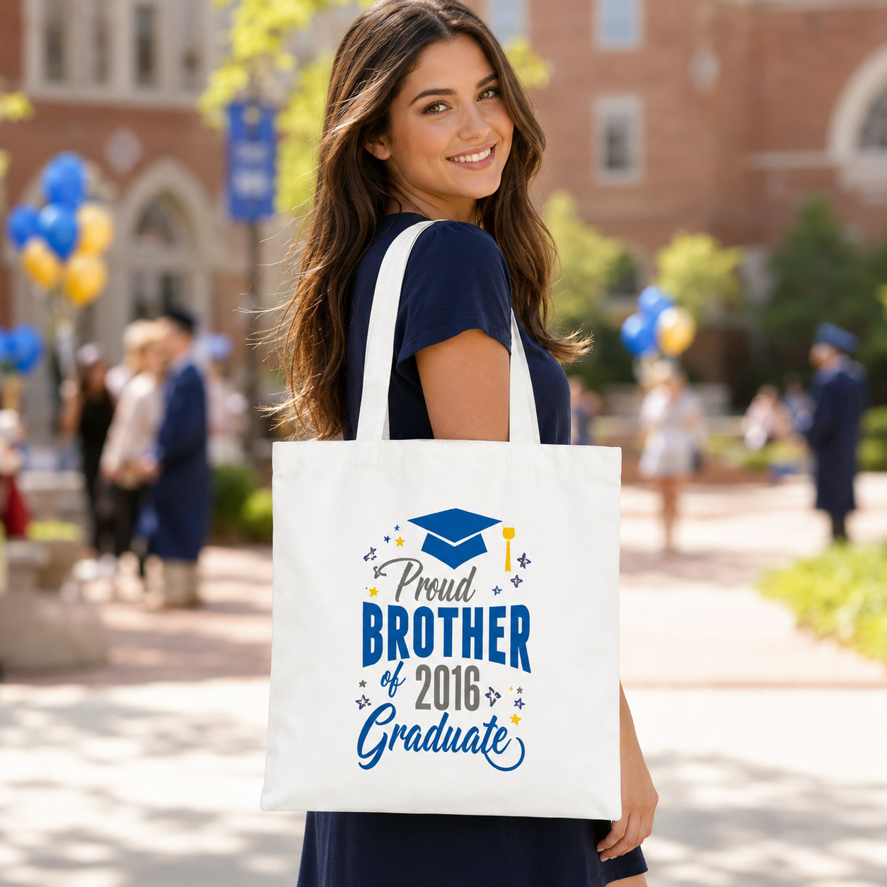Graduation Cap Typography Canvas Tote Bag, Casual Celebration