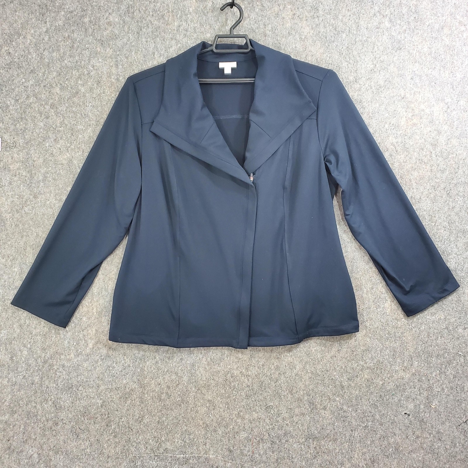 J.Jill Fit Jacket Womens 2XL Navy Asymmetrical Zip Stretch Knit Pockets Collared