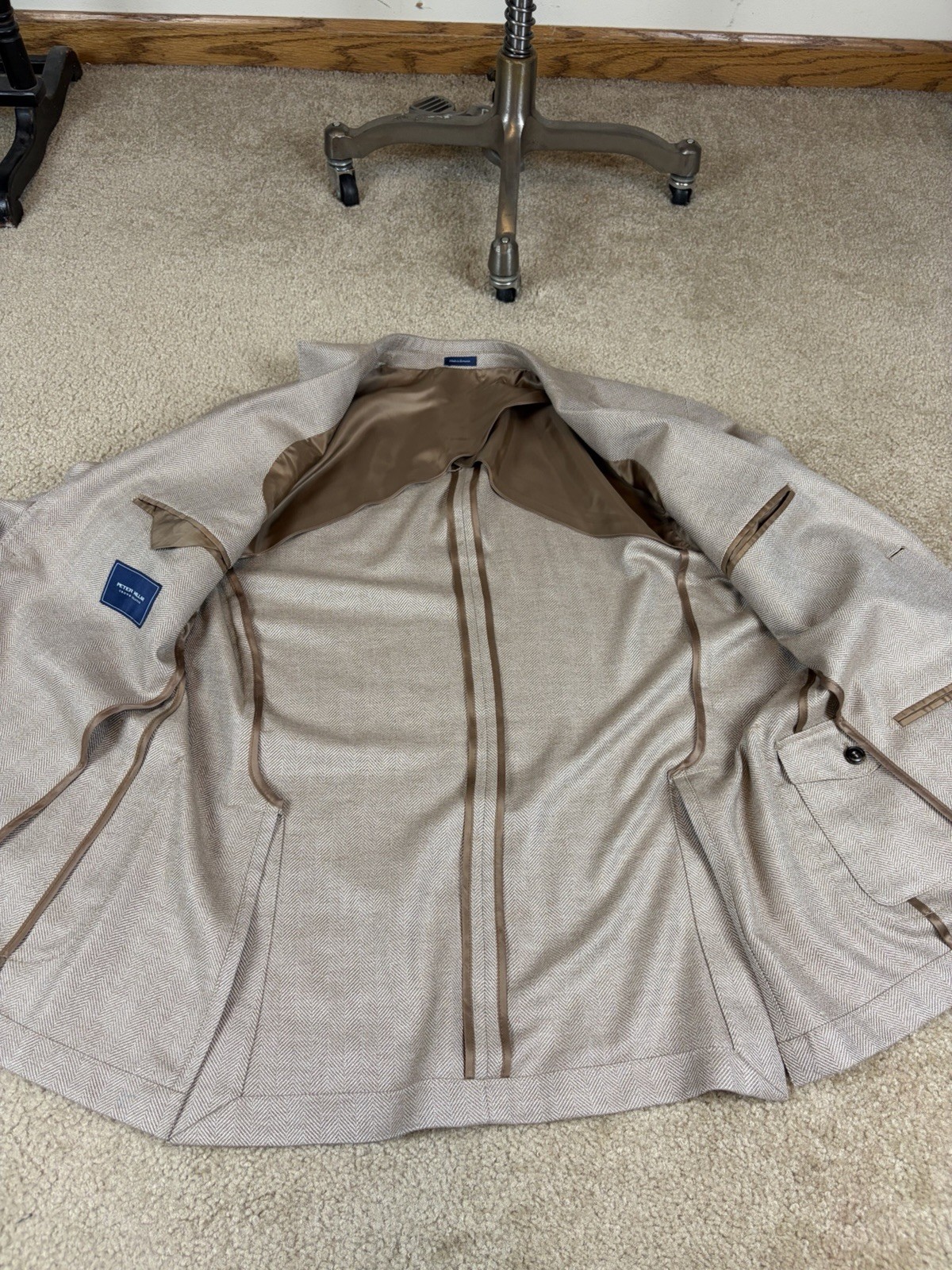 PETER MILLAR CROWN CRAFTED CASHMERE SILK HERRINGBONE PATCH POCKET BLAZER SZ 40R