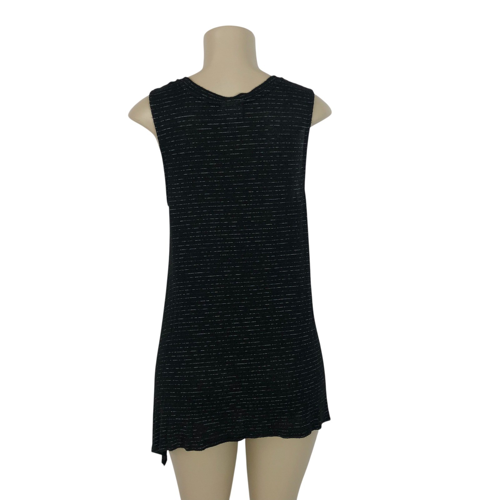 Knox Rose Black Crochet Lace Trim Knit Asymmetric Tunic Tank Top Large Boho