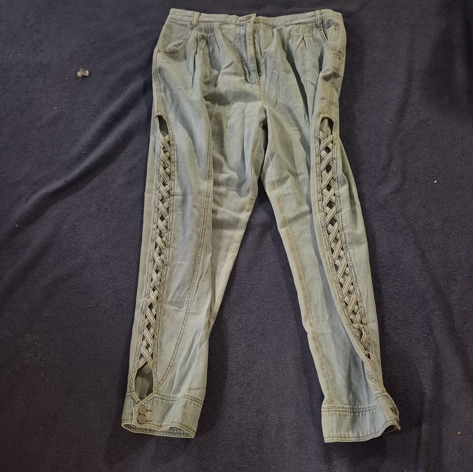 together Women’s Blue Cotton Pants w/ Lace Accents, Button Closure, Size 16