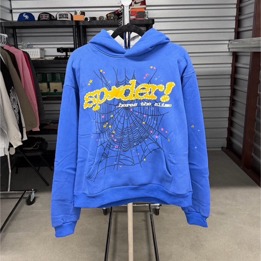 sp5der Men’s Blue Graphic Logo Pullover Hoodie w/ Pockets Size M Regular