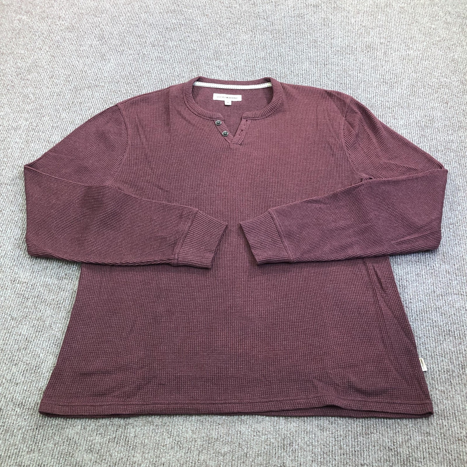 Lucky Brand Shirt Mens Medium Red Thermal Henley Long Sleeve Waffle Knit Tee