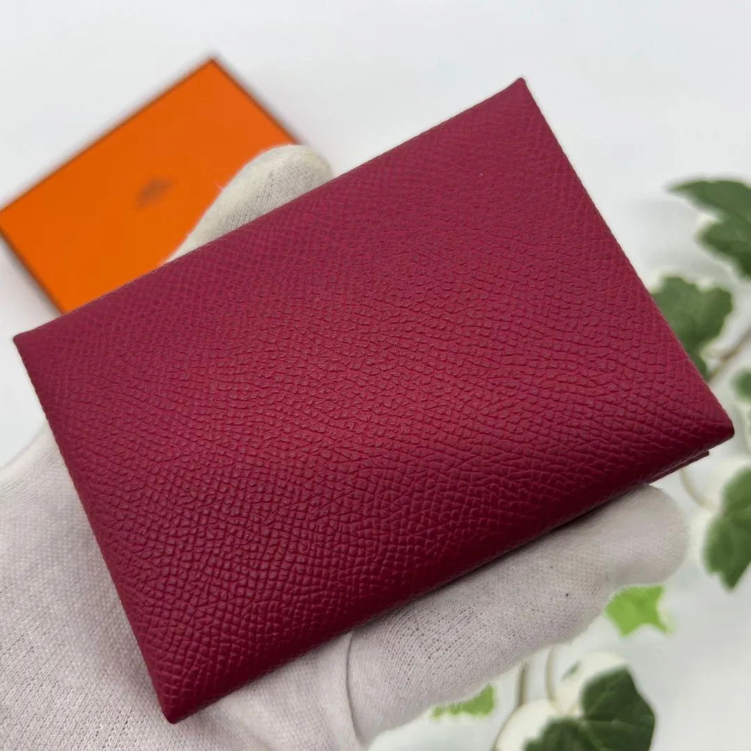 HERMES Calvi Duo Card Case Coin Purse Bordeaux Leather