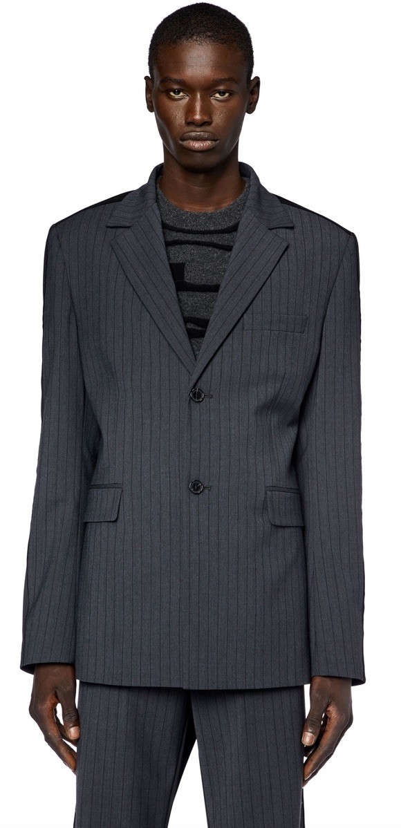 $950 Designer DIESEL Blazer In Pinstriped Cool Wool And Jerse
