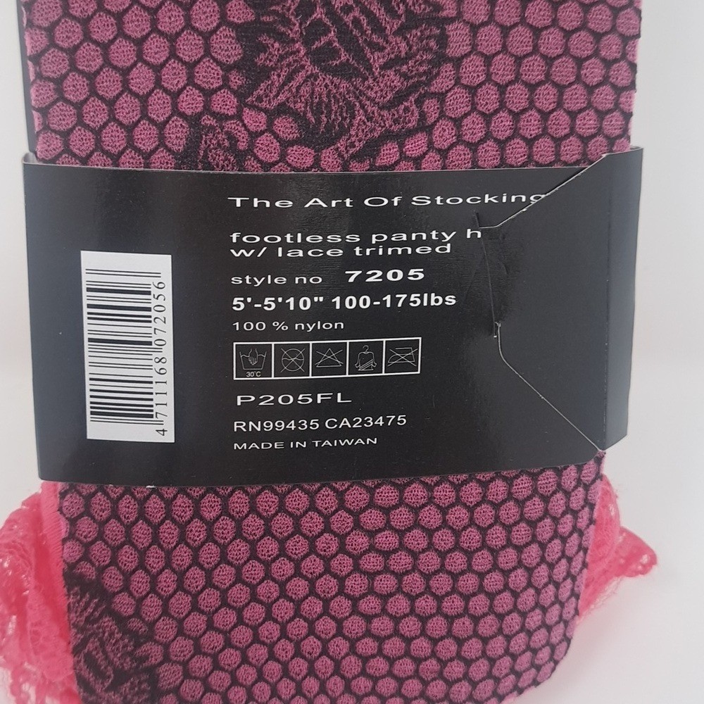 Music Legs Pink Black Floral Honeycomb Footless Pantyhose Lace Trim 7205 P205FL