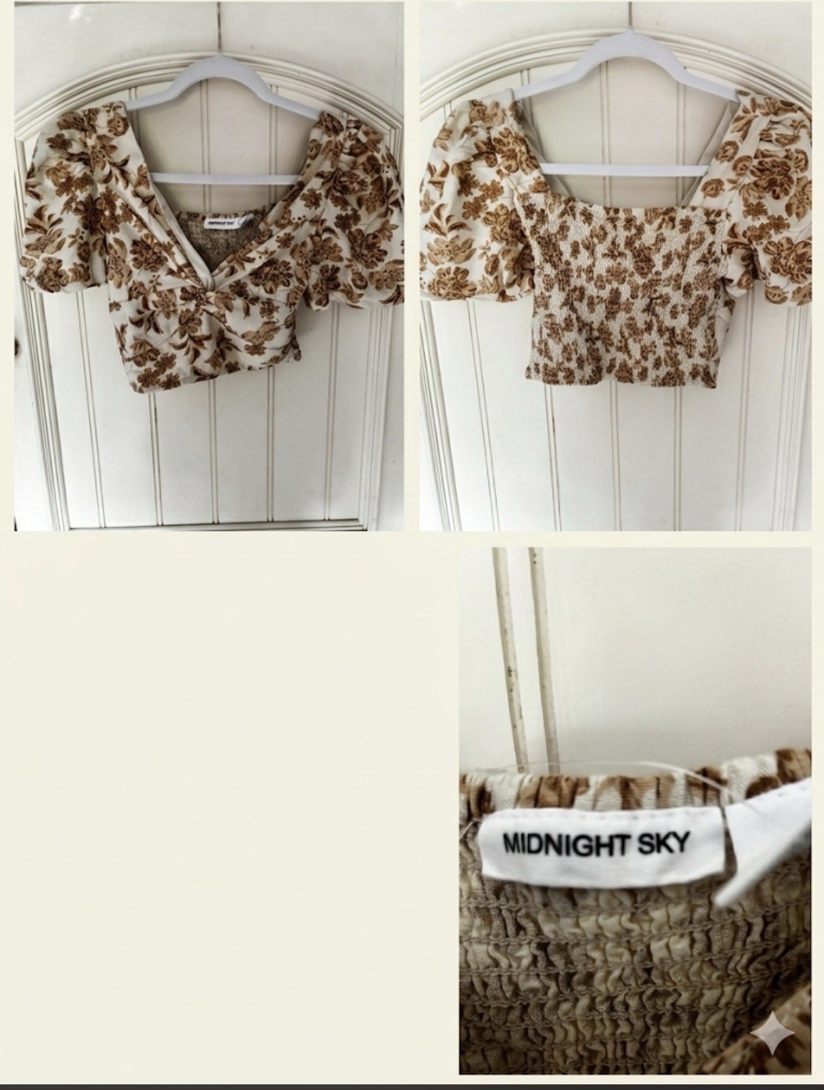 Midnight Sky Maternity S Floral Smocked Puff Sleeve Cropped Square Neck Blouse