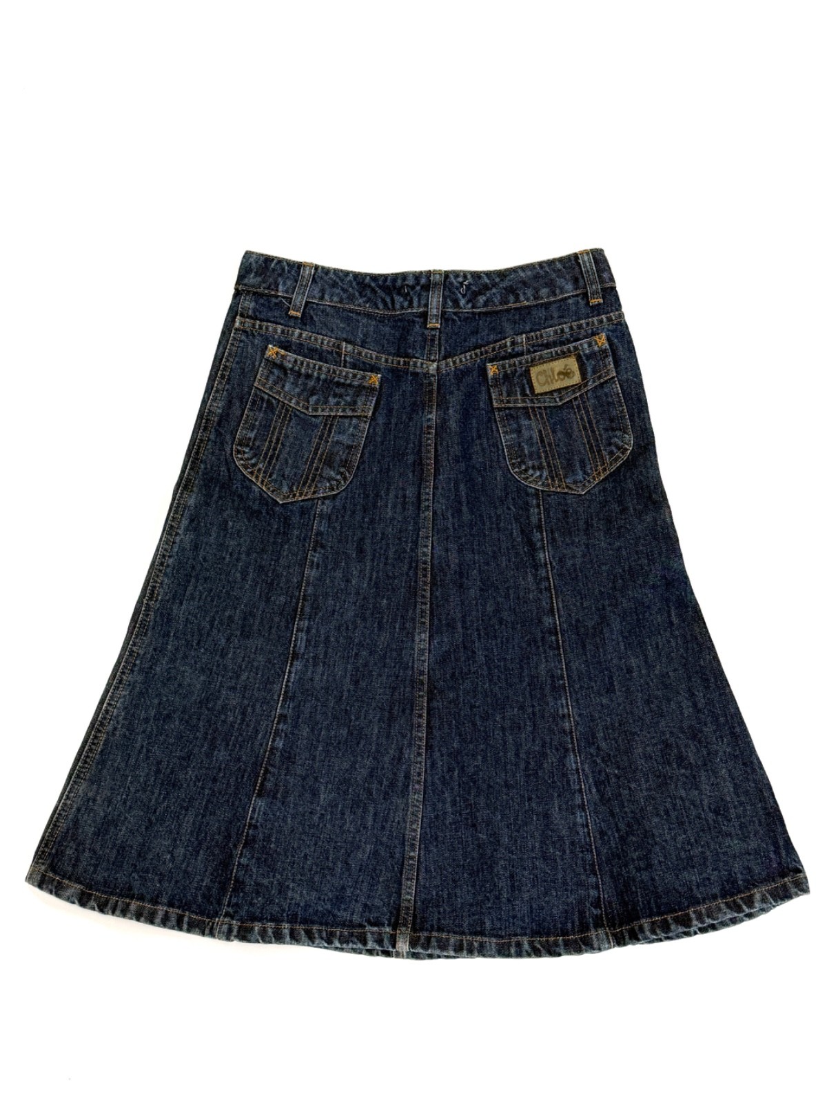 Authentic Chloé Denim Jeans Midi Skirt FR 38 Dark Wash A-Line Designer