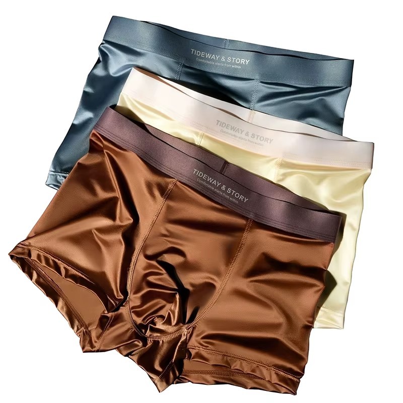 4PCS Men’s Ice Silk Underwear Breathable Boxer Shorts Seamless Satin Soft Briefs