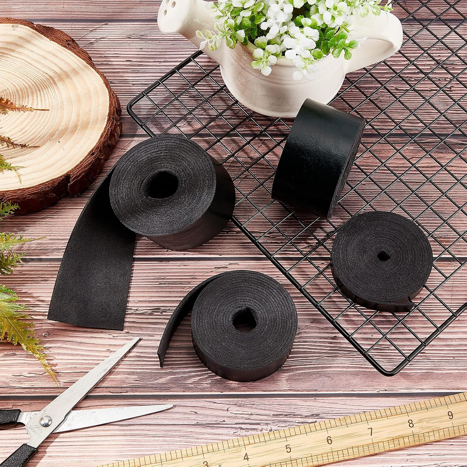 Black Leather Strap 2 Inch Wide 78 Inch Long Single Flat Cord Sided Lychee Patte