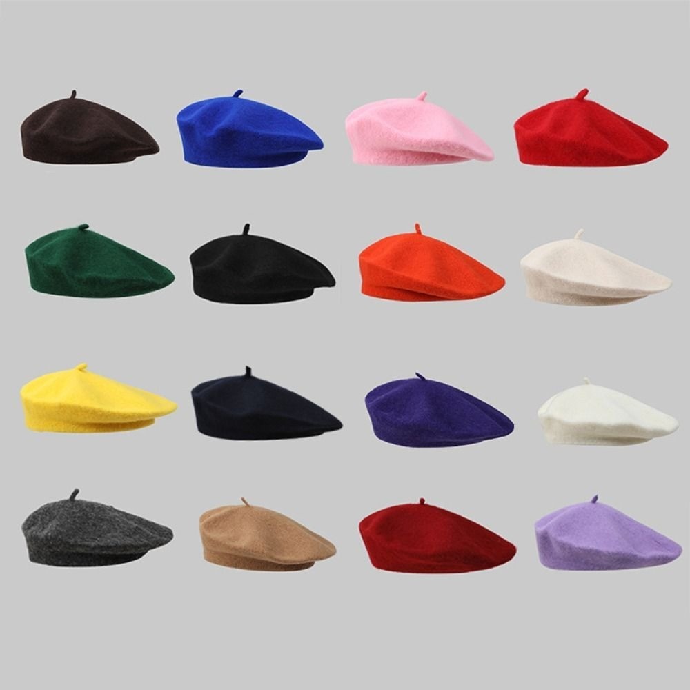 Warm French Style Lightweight Casual Classic Beanie Solid Color Wool Beret hat