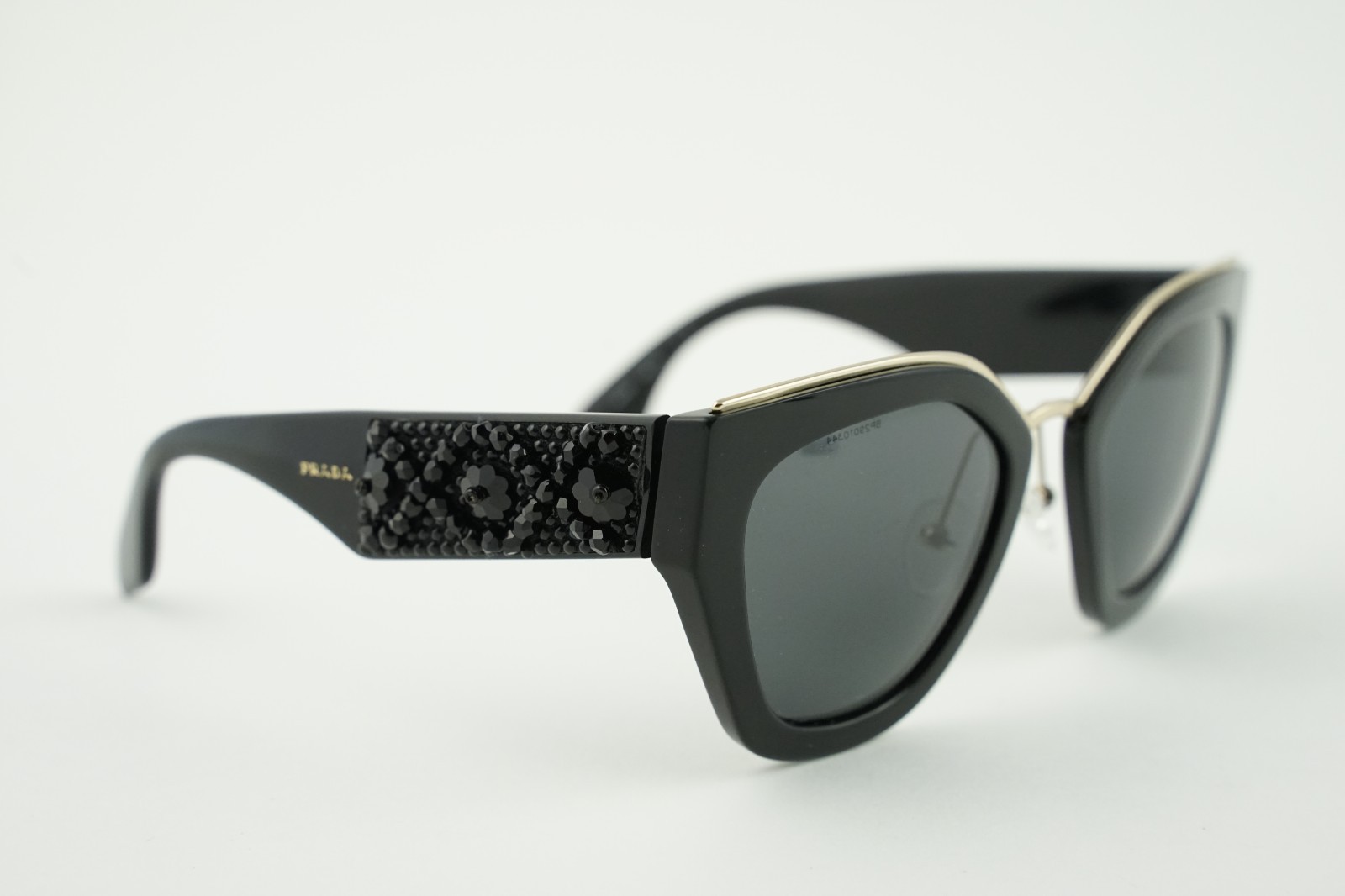 Prada SPR 10T Polished Black Black Crystal/Grey Sunglasses