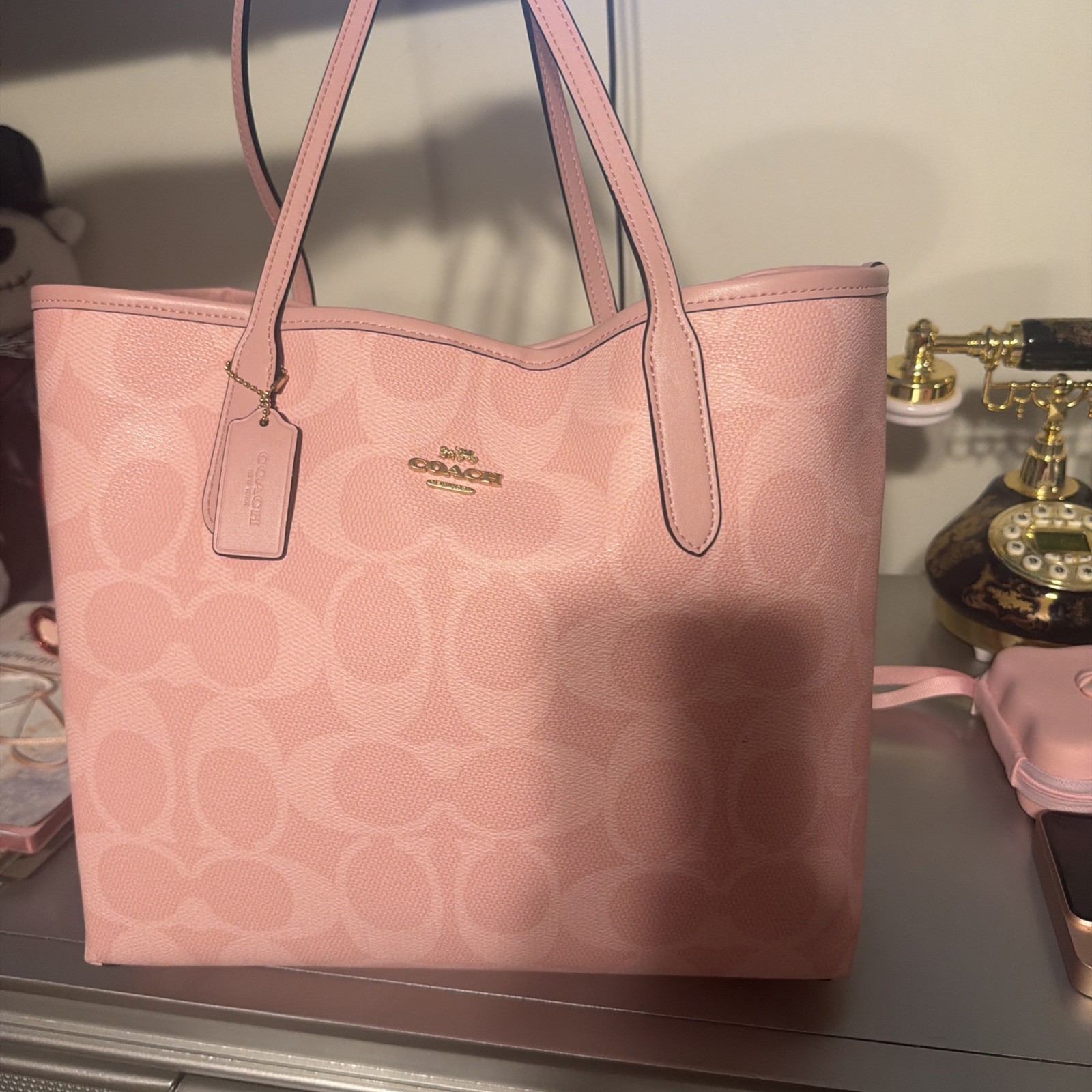 COACH City Tote Bag Signature Canvas Powder Pink CAL49