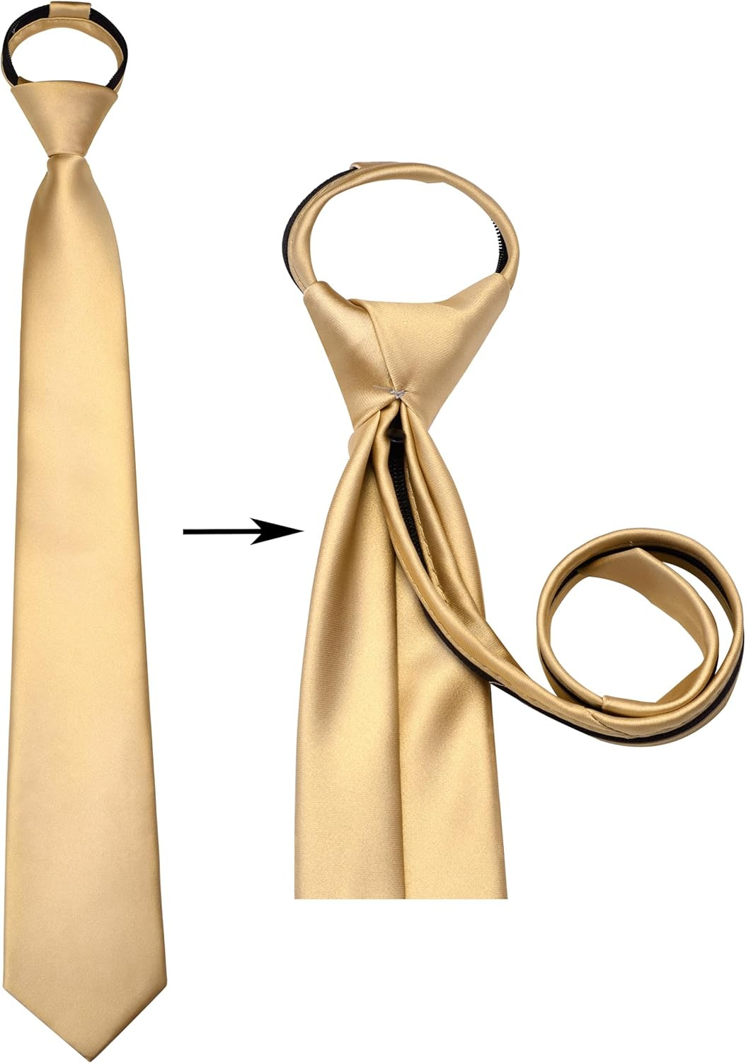 3.15″（8cm） Mens Solid Satin Tie Pre-tied Adjustable Zipper Necktie for Business