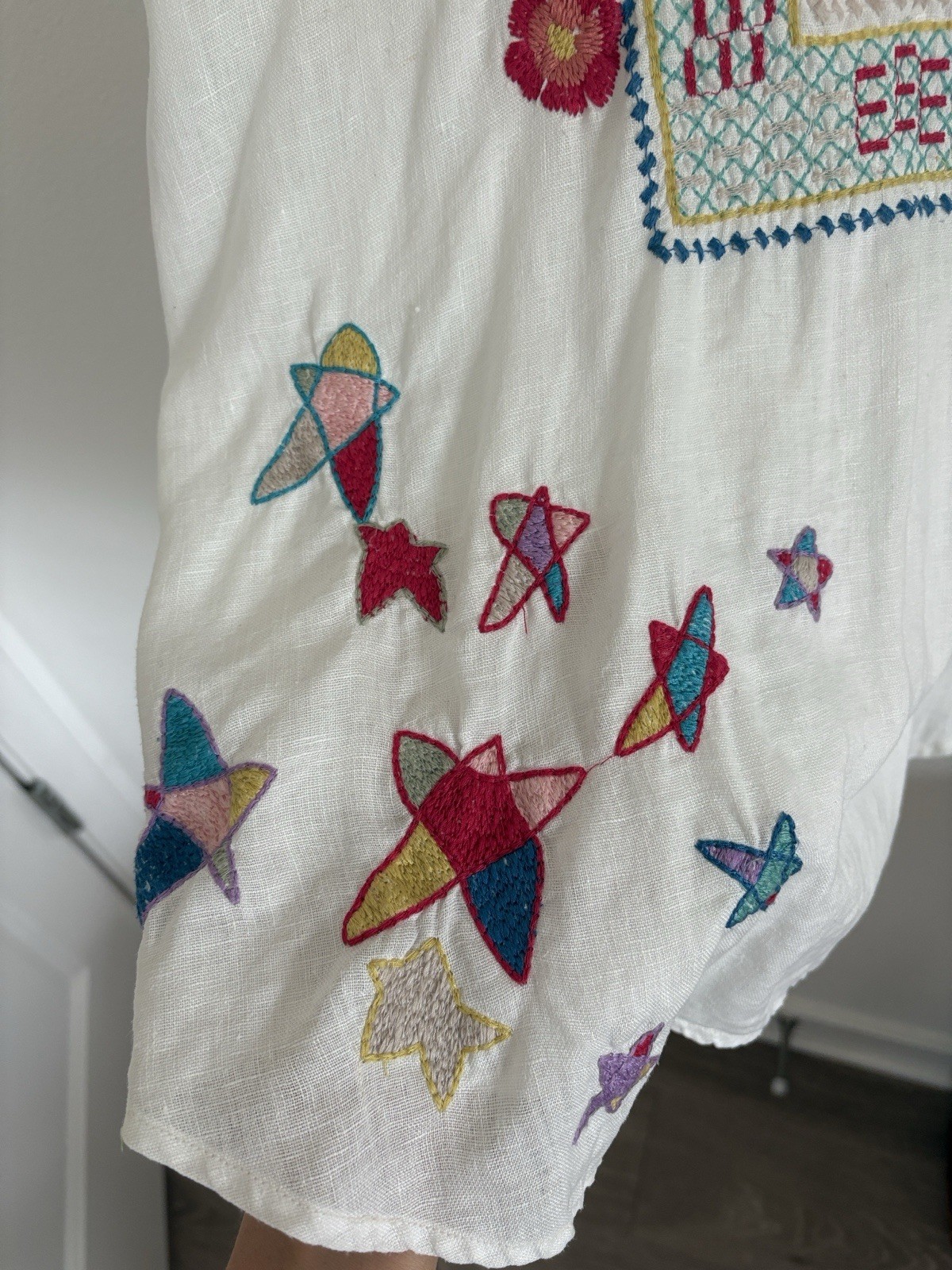 Johnny Was Nandi Linen Blouse Pete & Greta Relaxed Embroidered Off White Size XS