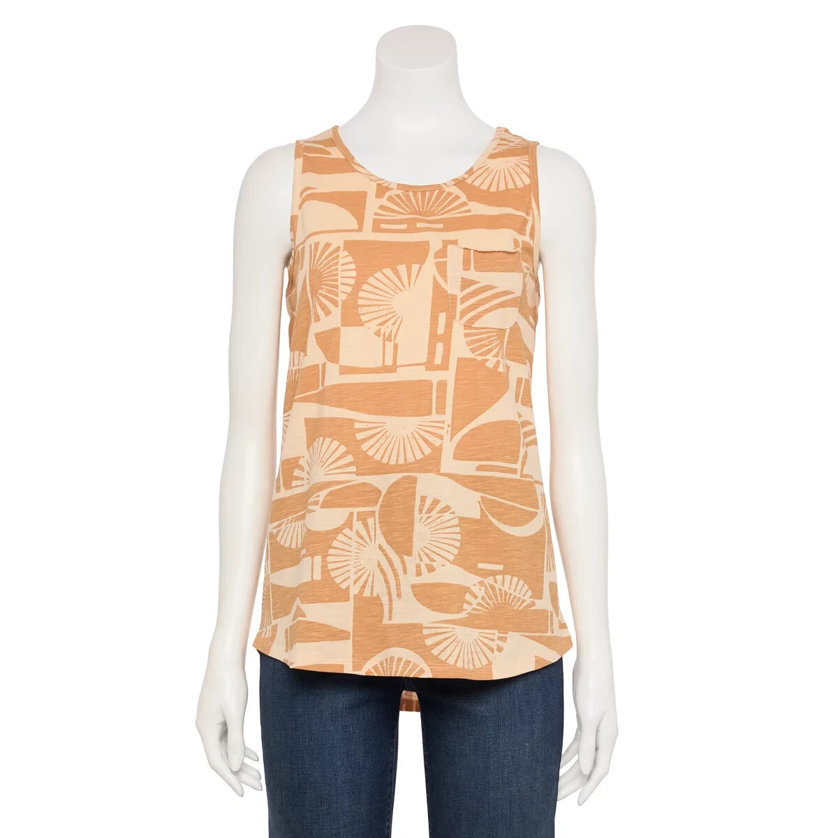 Tan Sun Geo Tank Top Sz XXL Birthday High Neck Beach Vacation Shells Sonoma New