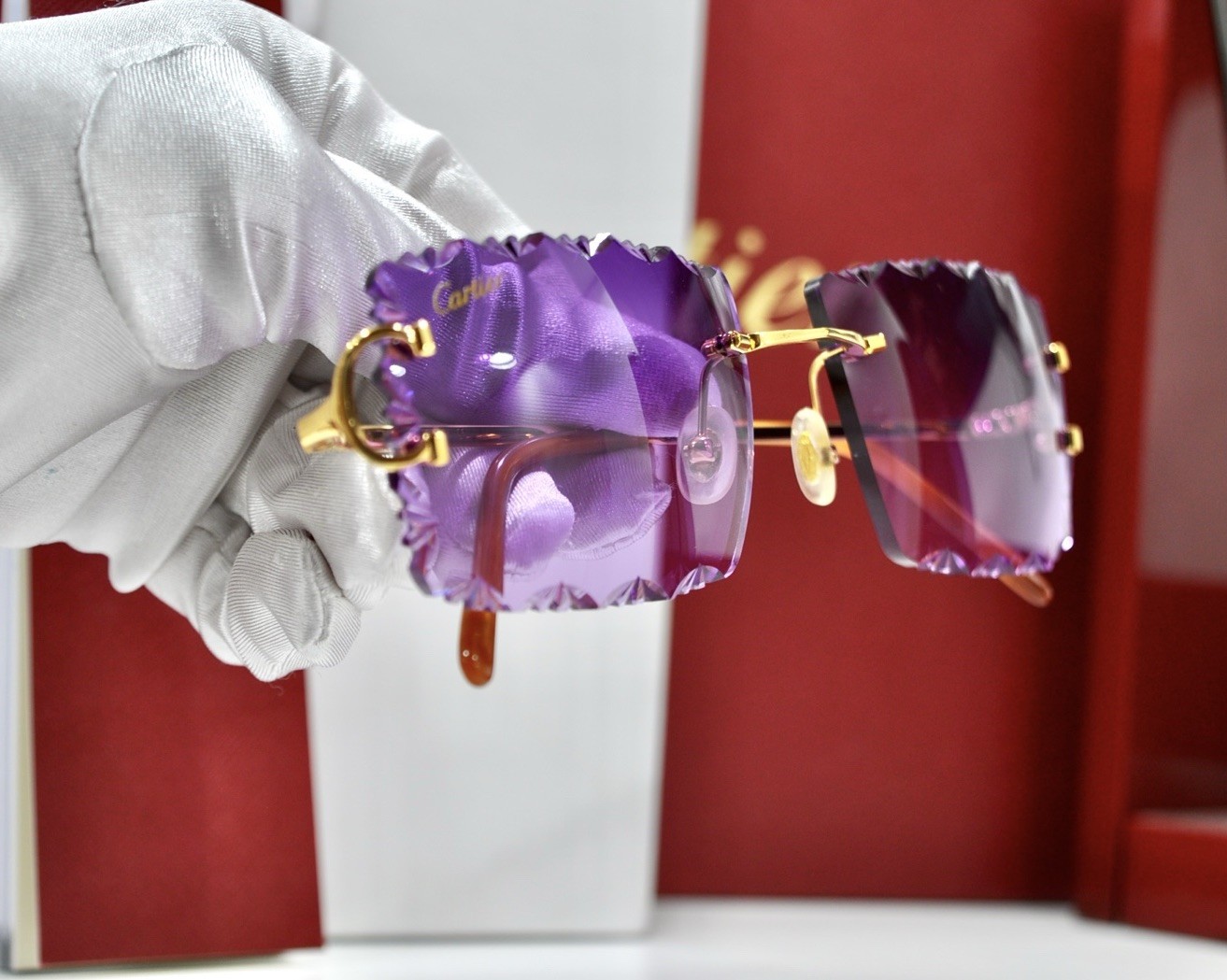 Cartier rimless sunglasses piccadilly glasses Diamond Cut decor BIG C gold Frame