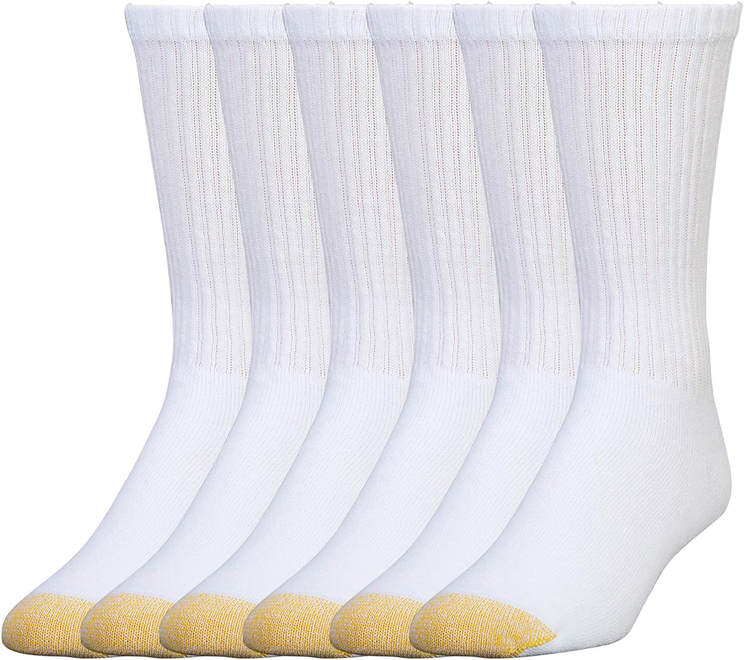 6 Pair Gold Toe Mens Cotton Crew Athletic Sock White Sock Size 13-15 Shoe 12-16