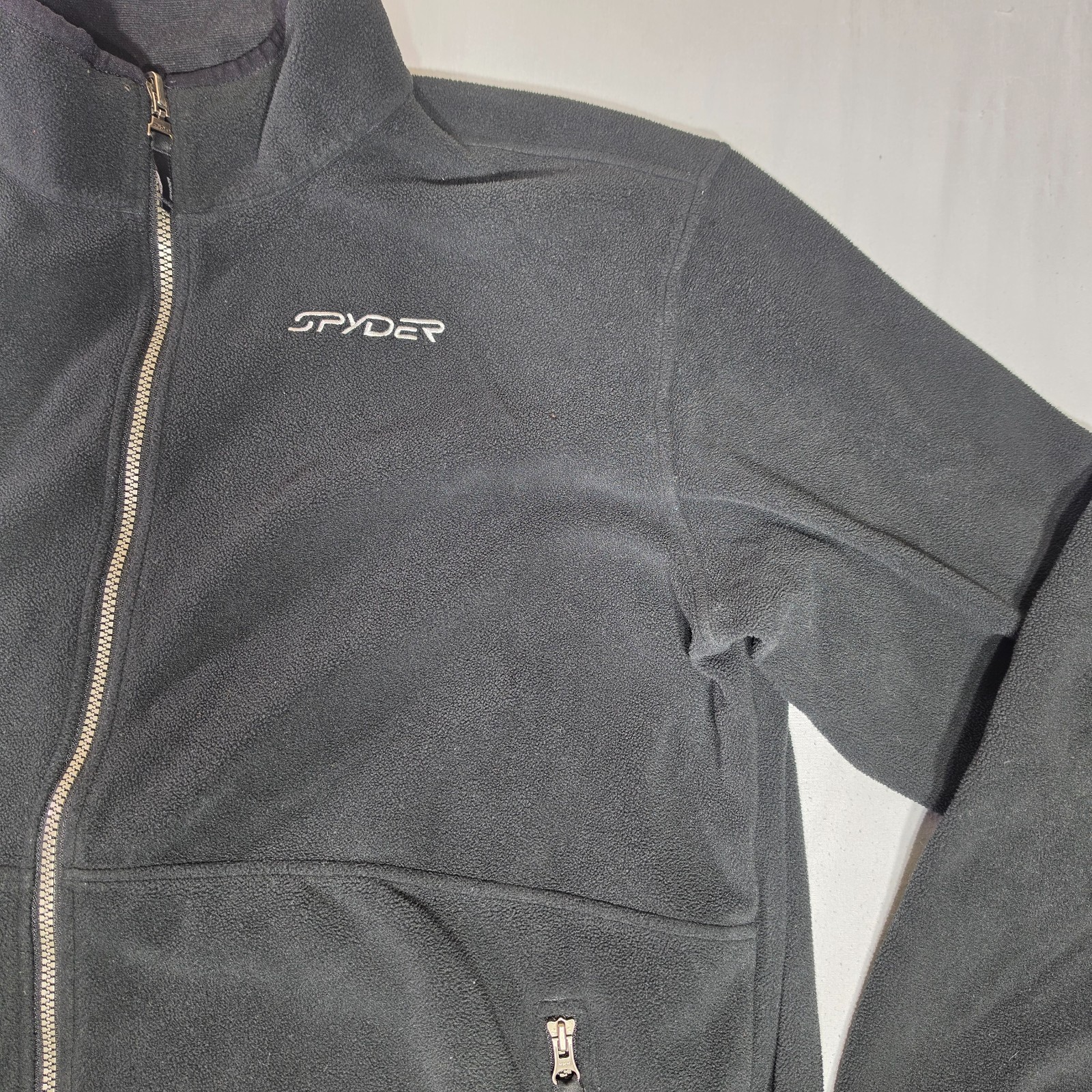 Spyder Jacket Mens X-Large Black Full Zip Pockets Fleece Jacket Stitched Logos