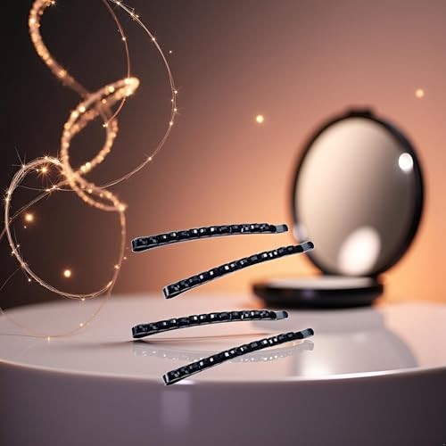 4Pcs Black Rhinestone Hair Clips – Shiny Crystal Barrettes and Bobby Pins |