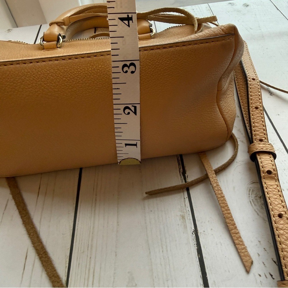 Rebecca Minkoff Tan Pebbled Leather Mini Satchel Crossbody with Fringe Details