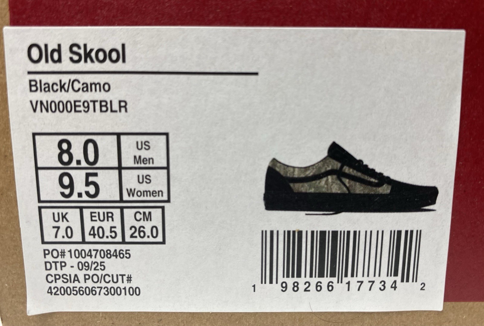 VANS OLD SKOOL Camo Sz 8 M / 9.5 W Black NEW Skateboard Off The Wall