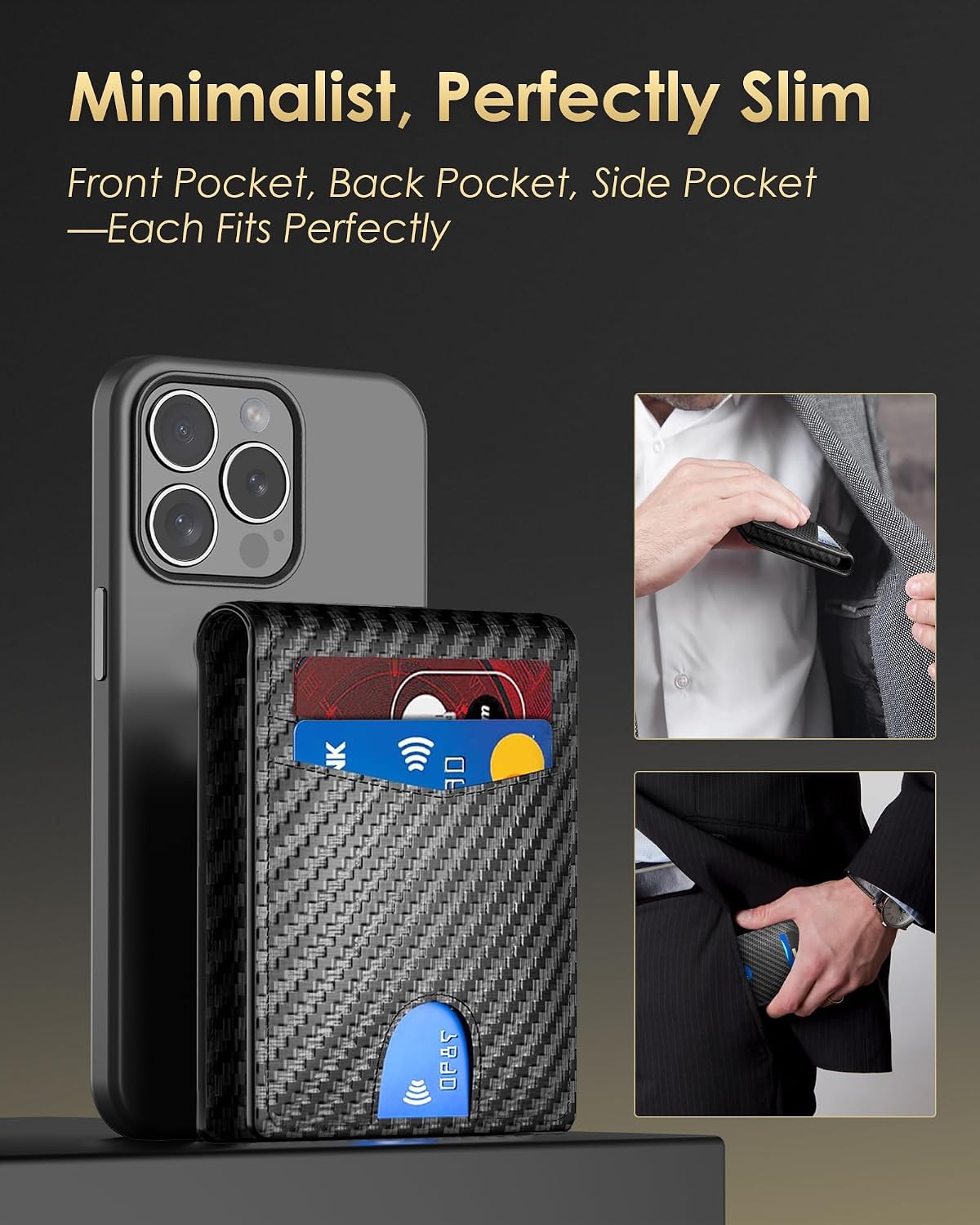 Mens RFID Blocking Wallet Carbon Fiber Slim Bifold Pop Up Credit Card Holder ID