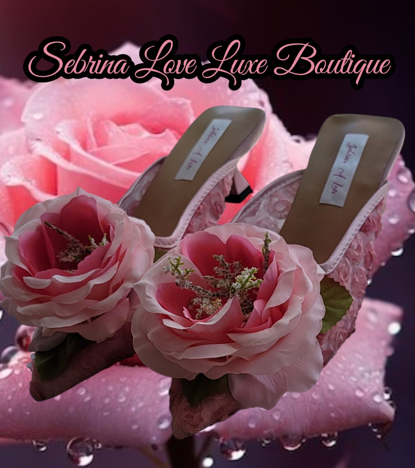 “ELEANA ROSE” Pink Rose Tulle Kitten Heel Mules (Size 6) Production 2 Weeks