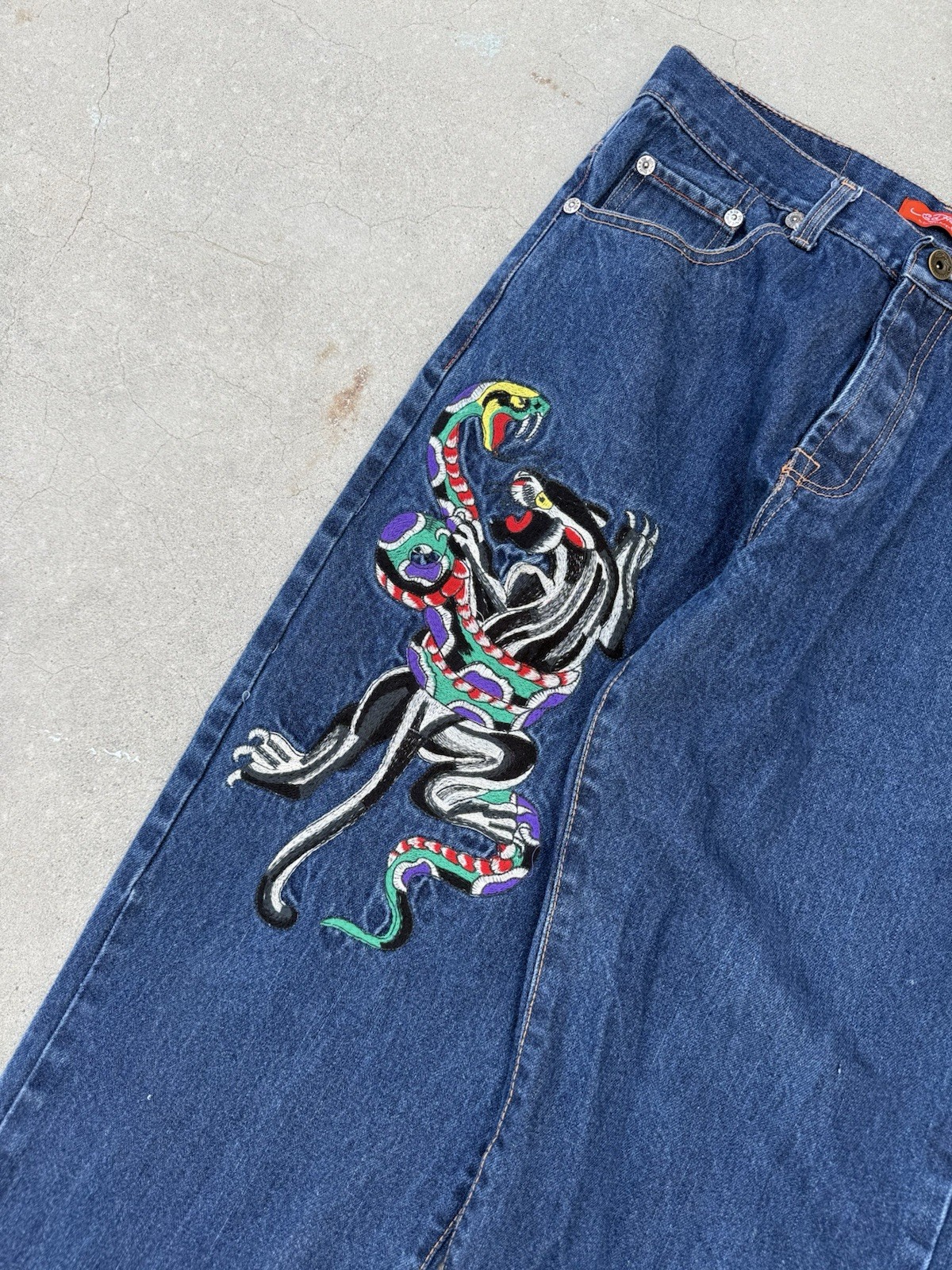 2000s Ed Hardy Embroidered Back O let And Front Baggy Jeans Size 36