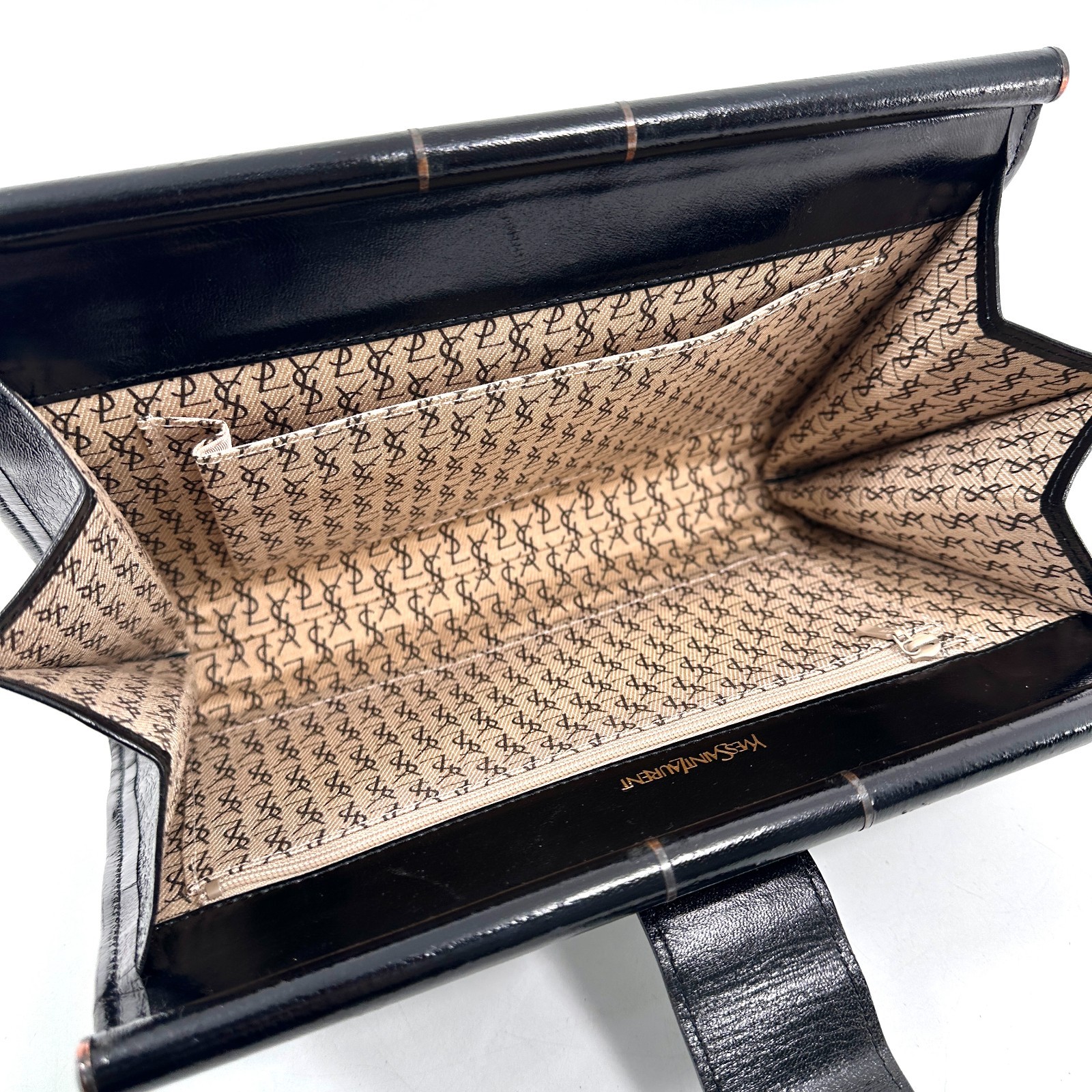 Yves Saint Laurent Black Leather Clutch Bag V stitch YSL Purse Vintage Authentic