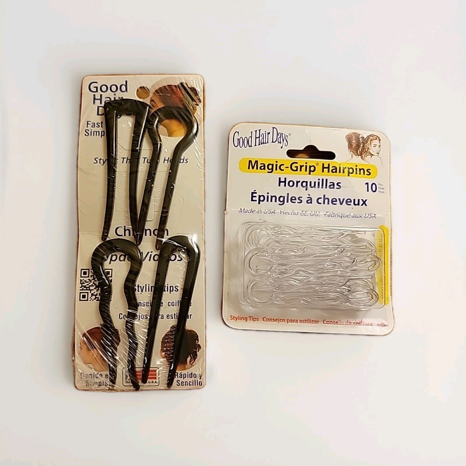 Good Hair Days Magic-Grip Hairpins Crystal (10 Count) + Bonus 4 Brown Large Clip