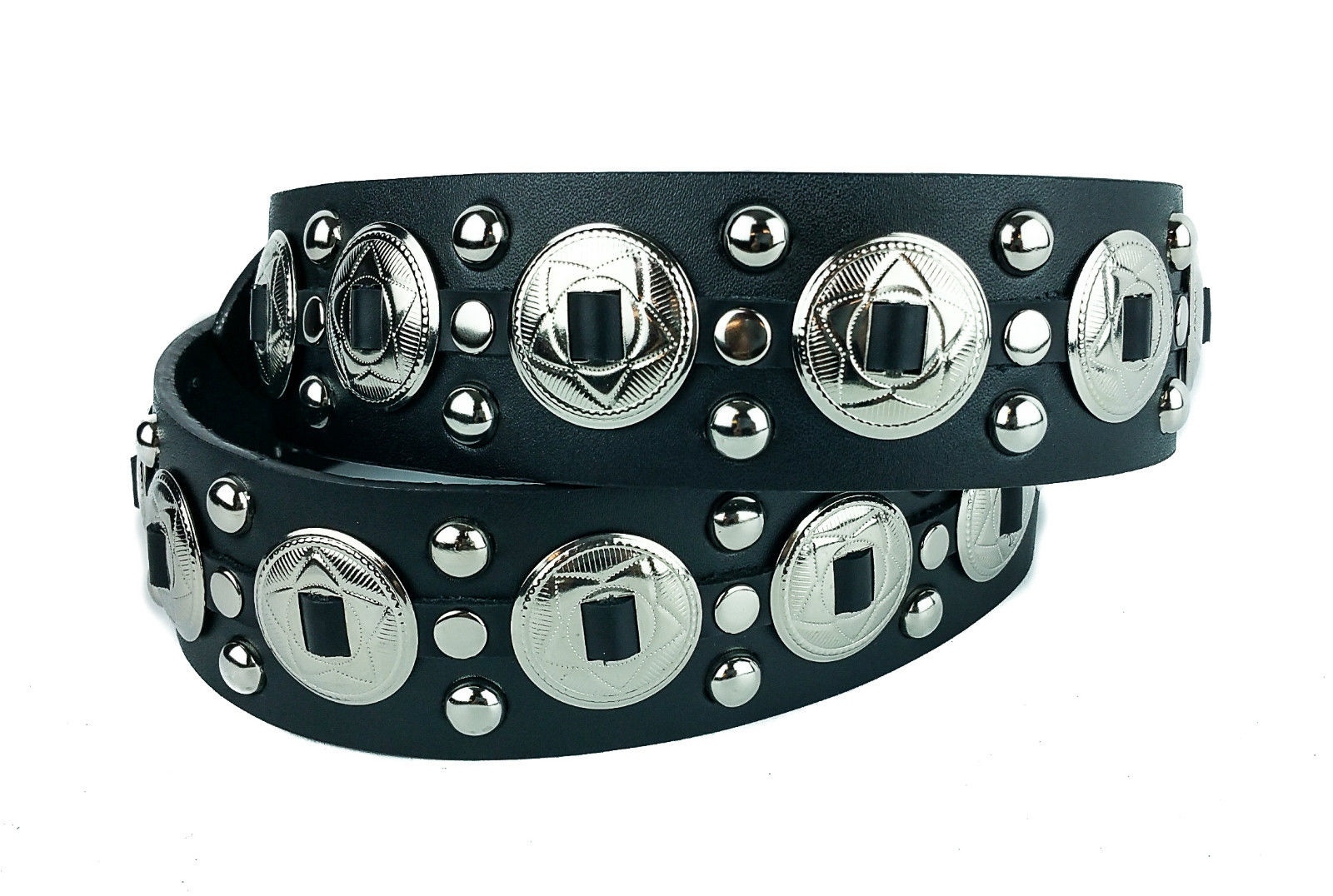 Western Concho Stud Genuine Leather Belt Punk Goth Rockabilly Bikers Cowboy Belt