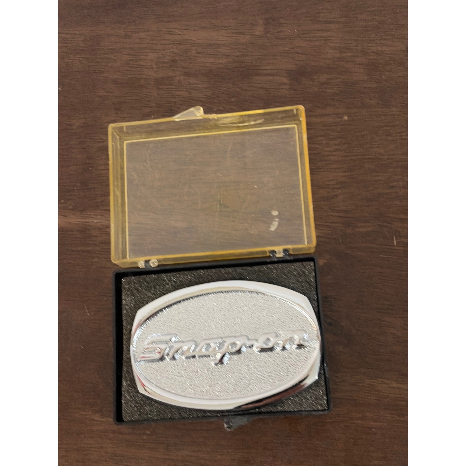 Snap-on Tools Belt Buckle Chrome on Solid Brass Oval Script Logo SPP-509 USA