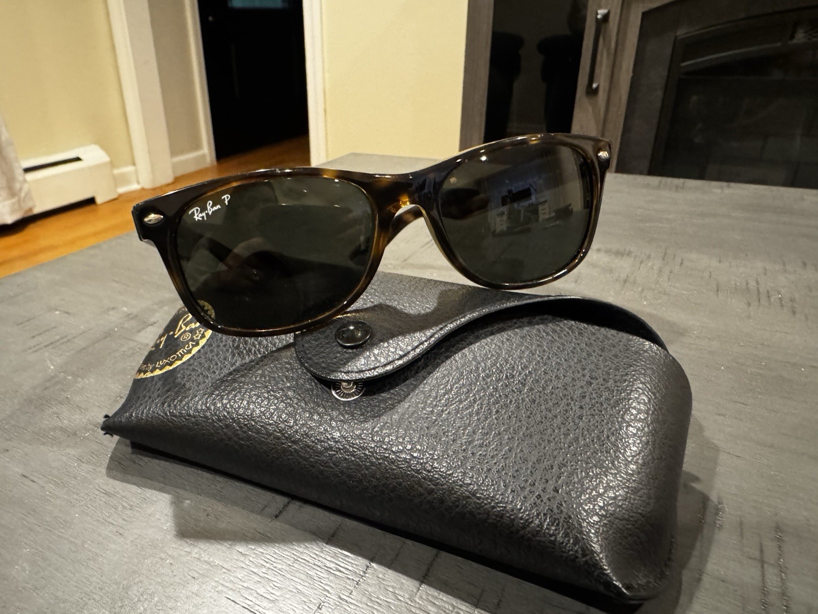 Ray-Ban RB2132 New Wayfarer Polarized Tortoise Brown/Green Sunglasses 145mm
