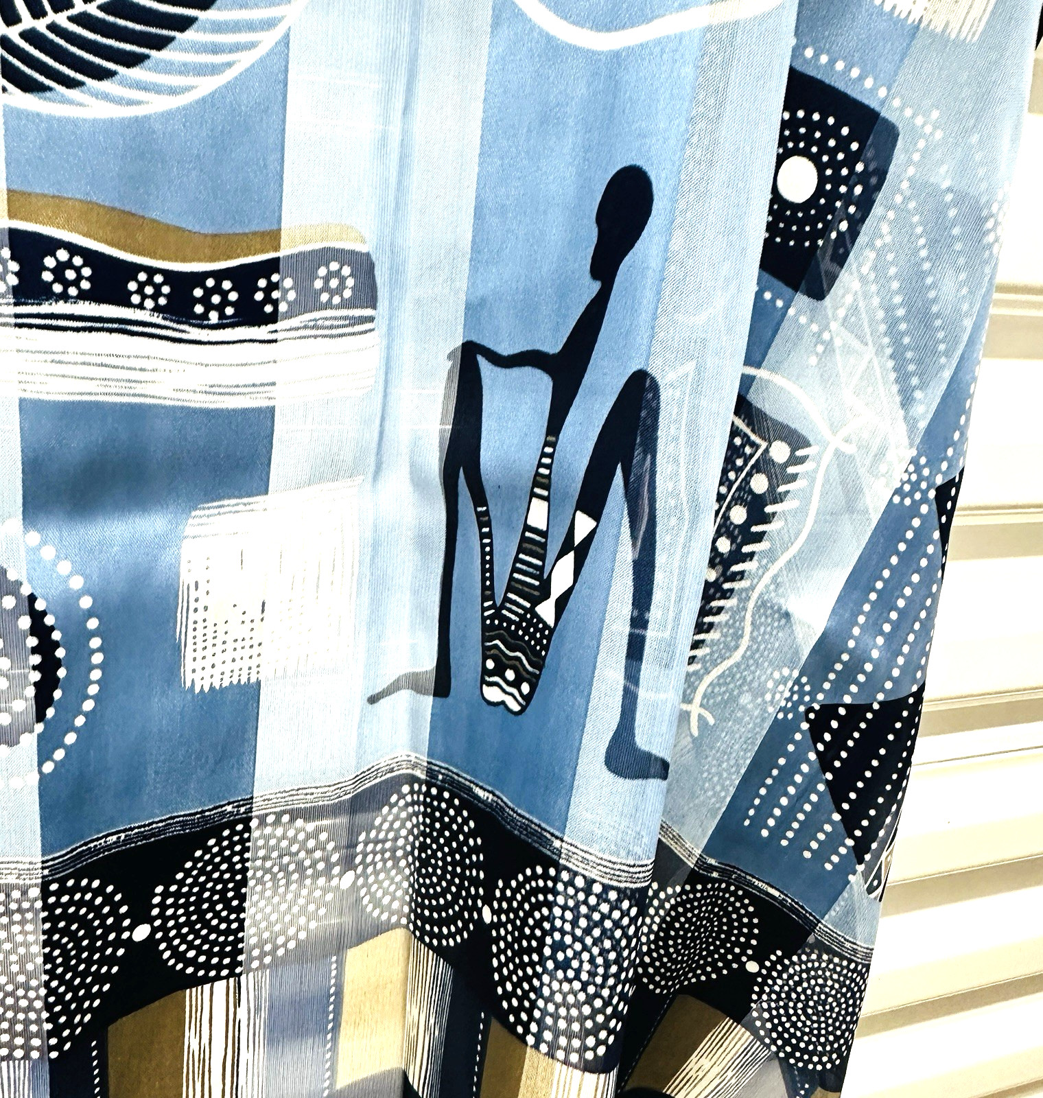Vintage Ancient Egypt Style Scarf Wrap Blue Geometric Art Print Pyramids 40×38”